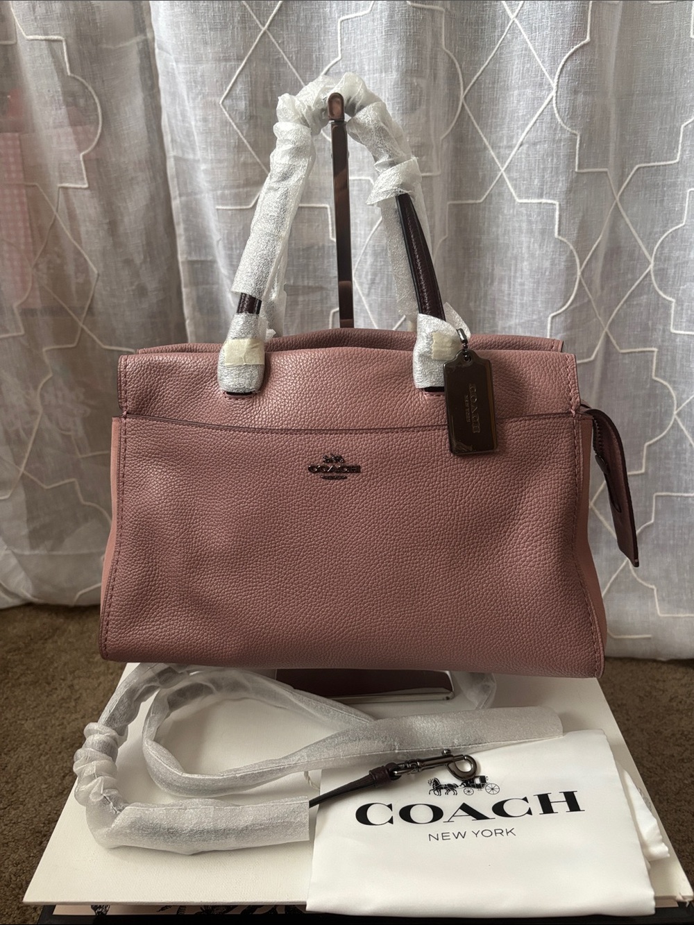 Coach Colorblock Pebble Leather Bag with Suede Side Panels & Detachable Strap